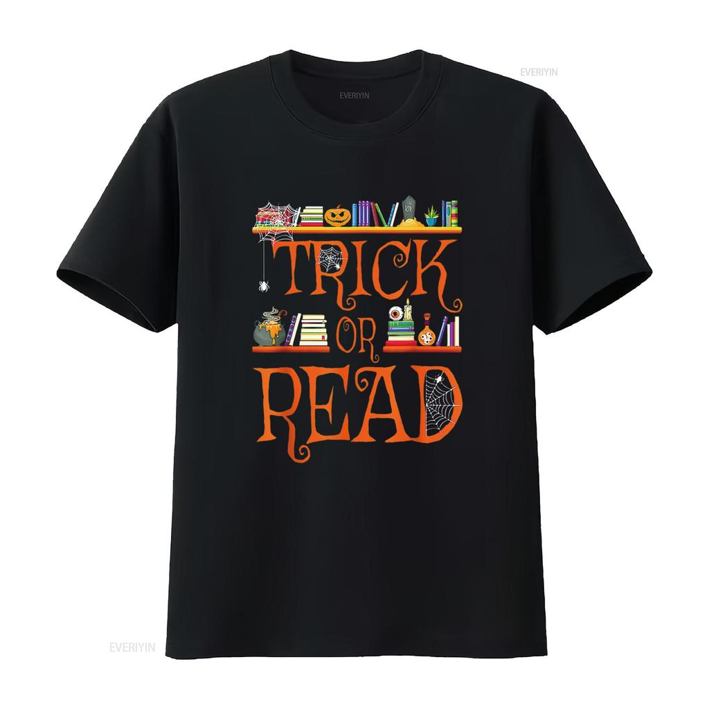 Halloween Book Lovers Librarian Trick or Read Library Event T Shirt vintage Washed Top For Everyday Wear Stretched graphic