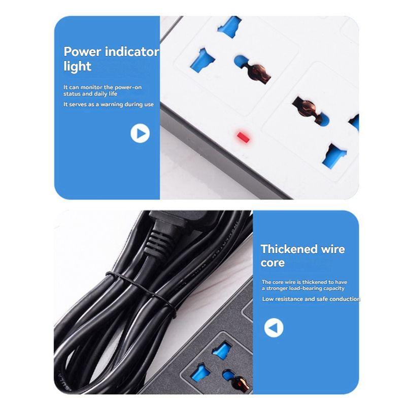 Aug. Universal Power Strip EU Plug 1.8M Extension Cord With USB-C & USB Ports Multi-Outlet Electrical Socket Black