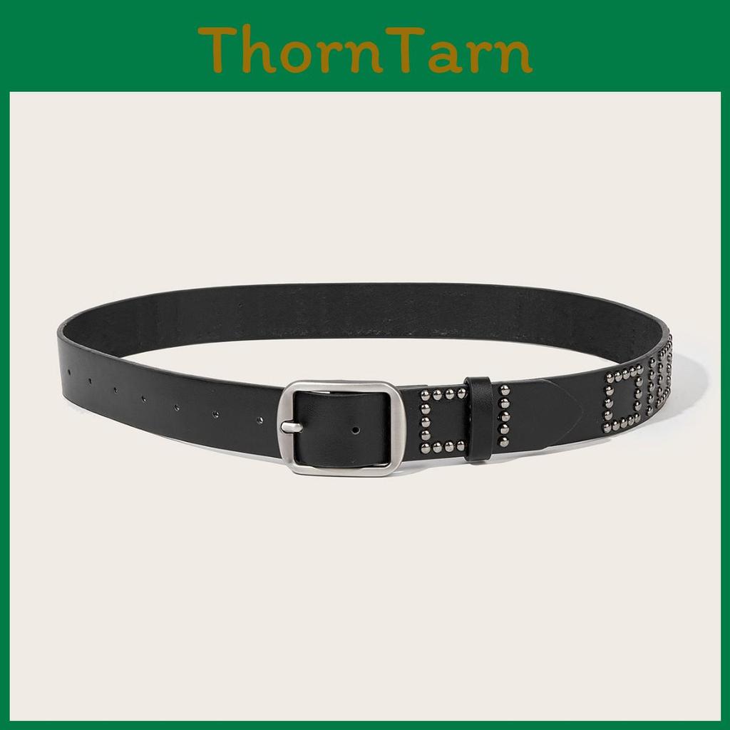Punk Rock Belt For Men With Aluminum Alloy Buckle And Rivet Decor For Fashion Jeans