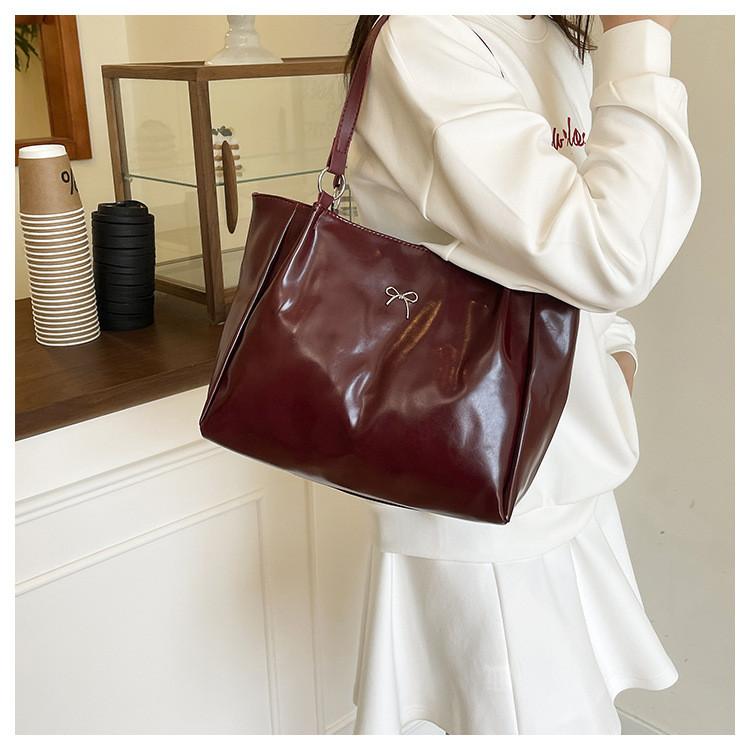 Color Simple Solid Bow Decoration Large Capacity Women Casual Tote Bag For Daily