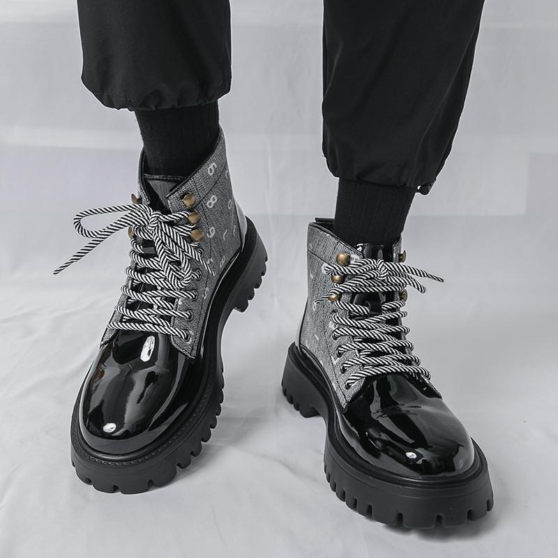 

Мужские ботинки на толстой платформе в стиле панк, белые кожаные ботинки-лифты, уличный стиль, с большой головой, мотоциклетные ботинки, высокие ботинки, большие размеры EU:43 чёрный