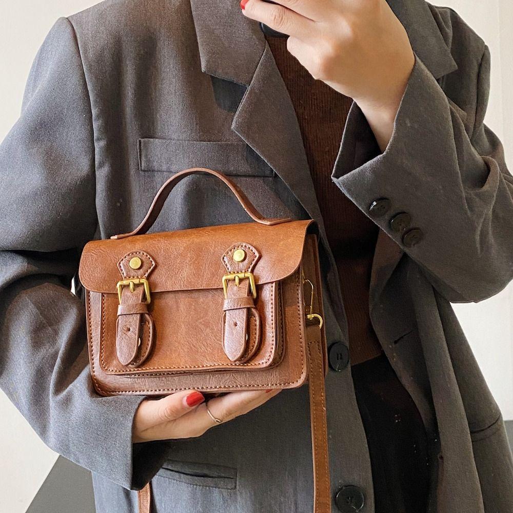 Estilo Universitario Retro Bolso Cambridge Bolso de Hombro de Cuero PU Bolso Cruzado Simple Streetwear