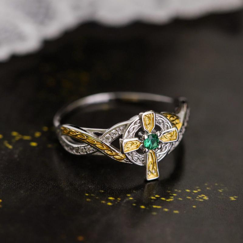 Mote S925 Ring Kreativt Kors Mikroinnlagt Zirkon Ring Europeisk og Amerikansk Tofarget Ring Geometriske Ringer Brudesmykker