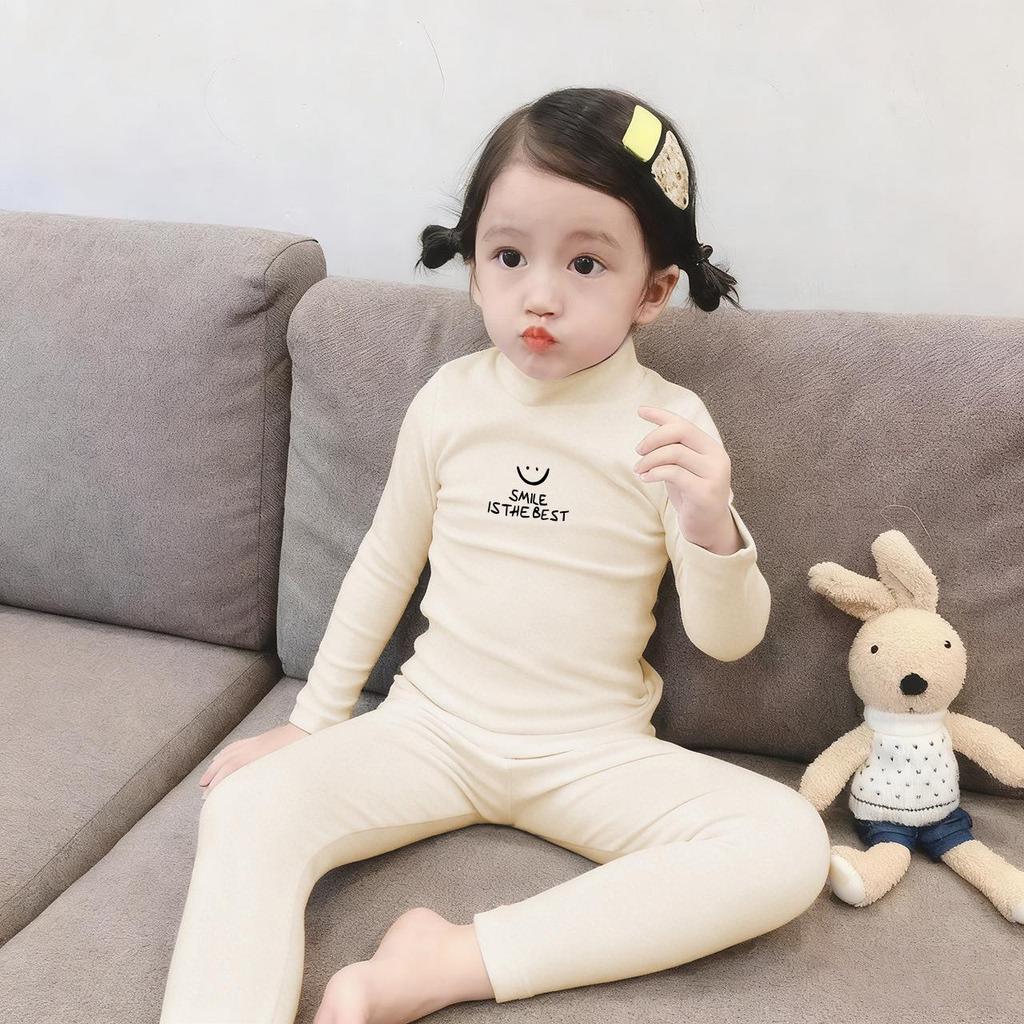 Kids' Thermal Underwear Set - Half-High Collar, Double-Sided Heating for Boys and Girls - Autumn Wear