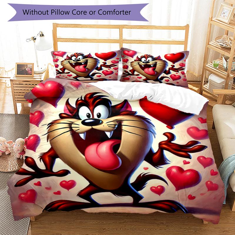 3pcs Taz Mania pattern bedding set duvet cover set includes duvet cover &pillowcases, perfect all season bedroom decoration & gift