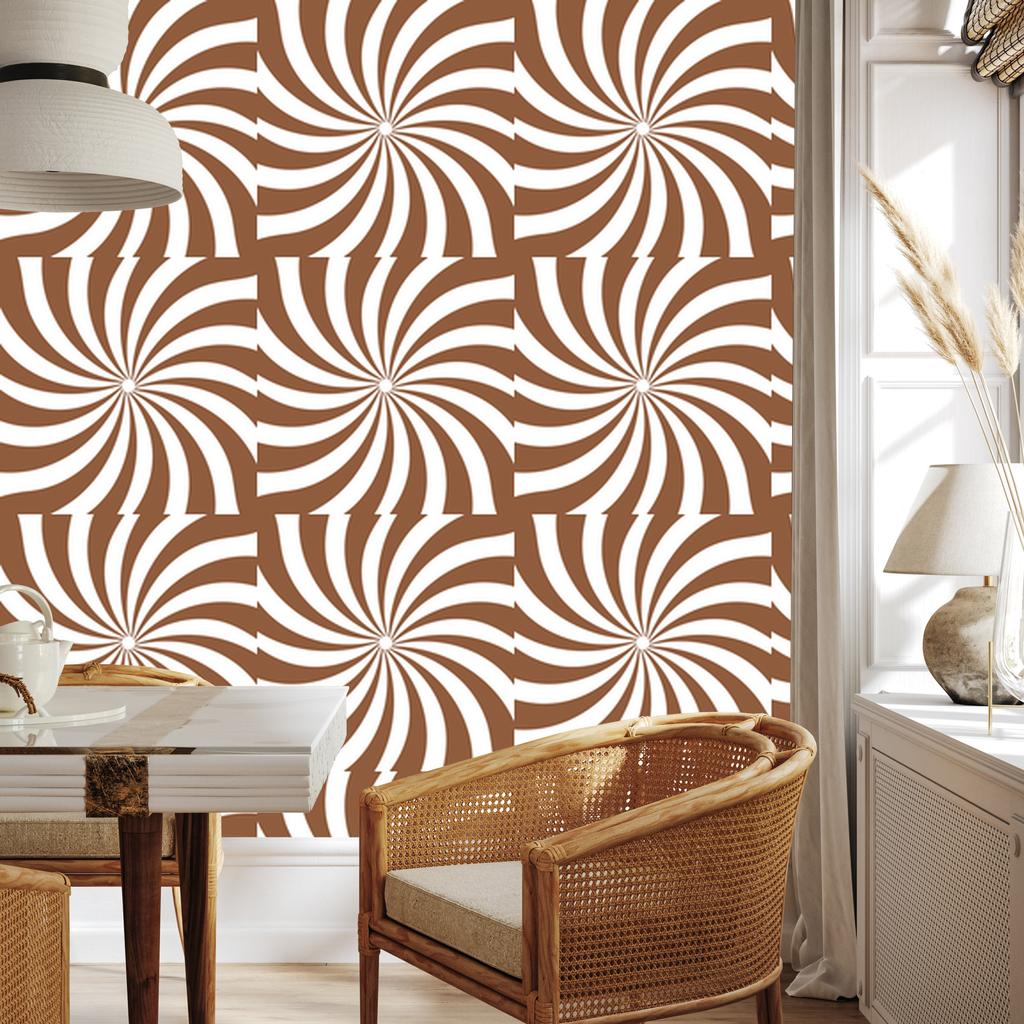 Hippie Background Wallpaper Orange, White and Beige for Living Room and Bedroom 50x1000