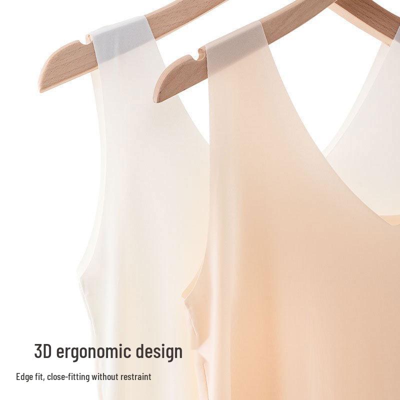 Bezešvá spodnička z ledového hedvábí plus size: Neprůhledná, proti odhalení tílka a noční košilka střední délky na léto.