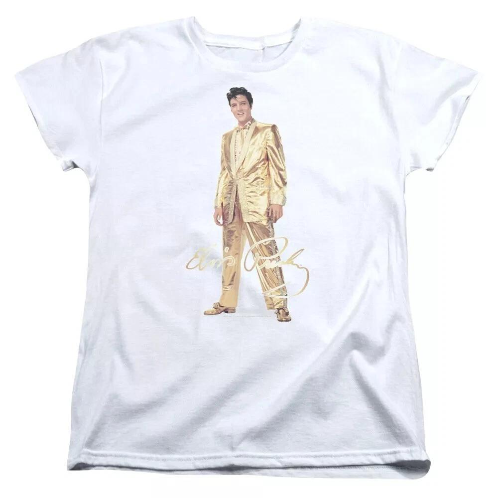 

Elvis Gold Lame Suit Women s 100% Cotton T-shirt Mens Tees Top M