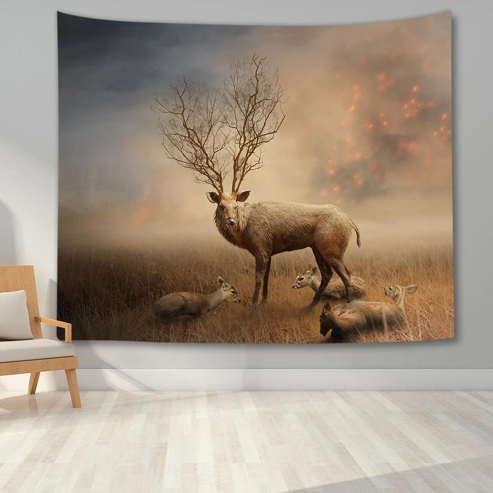 Cute Animal Tapestry Wall Hanging   Art  Printed Dog Cat Hamster Deer Pattern Living Room Home Decor