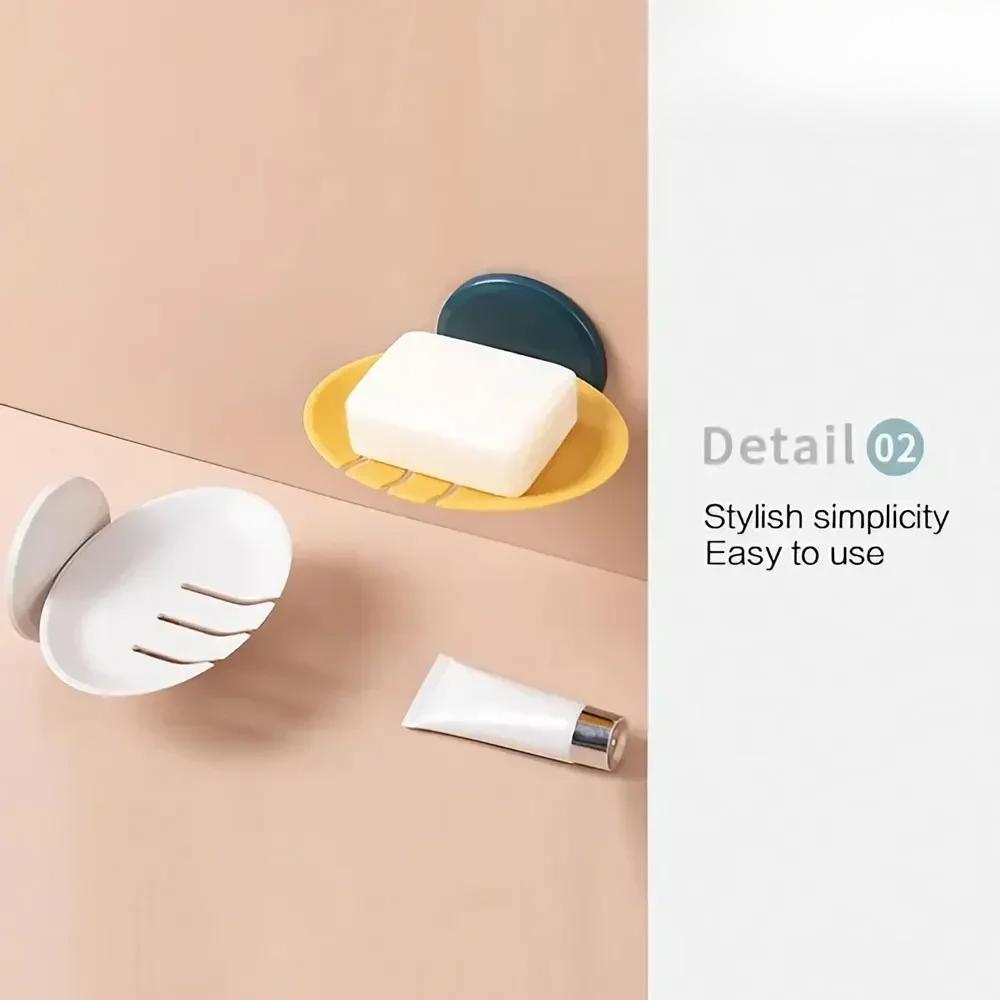 Wall Mounted Soap Dish Suction Cup Shower Soap Holder Punch Free Drain Tray Bathroom Accessories Soap Box for Home Use