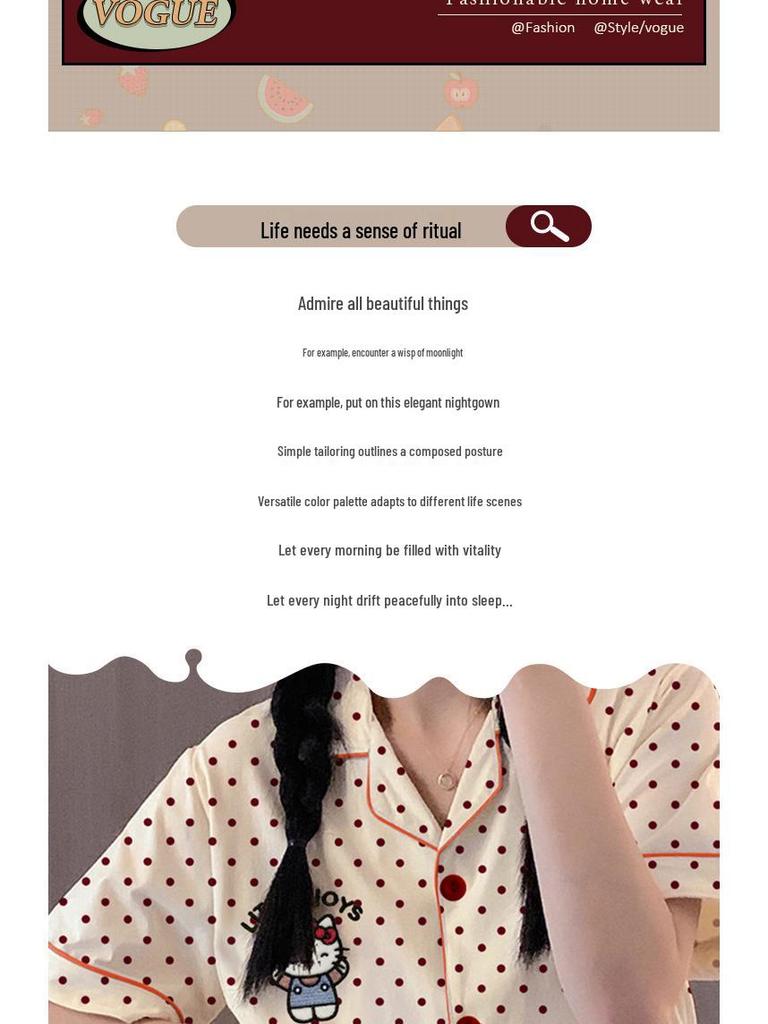 Damen Pyjama-Set im koreanischen Stil mit Cartoon-Polka-Dots – Kurzarm und Shorts, leichte Sommer-Homewear