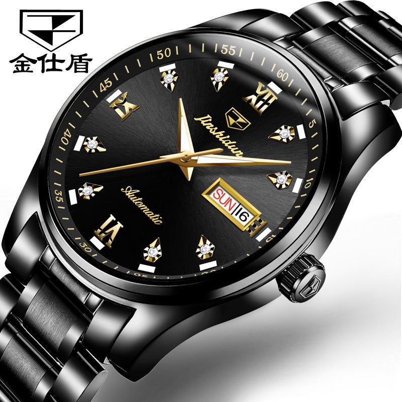 JINSHIDUN The New Business and leisure Men's Watch Fully Automatic Mechanical Watch Dual -daily Calendar Night Light Waterproof High -end Watch