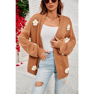 Women's Winter Clothing Flower Cardigan Lantern Sleeve Sweater Jacket Women