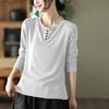 Vintage Casual Long Sleeve T Shirt Women Plus Size Solid Button Basic Top
