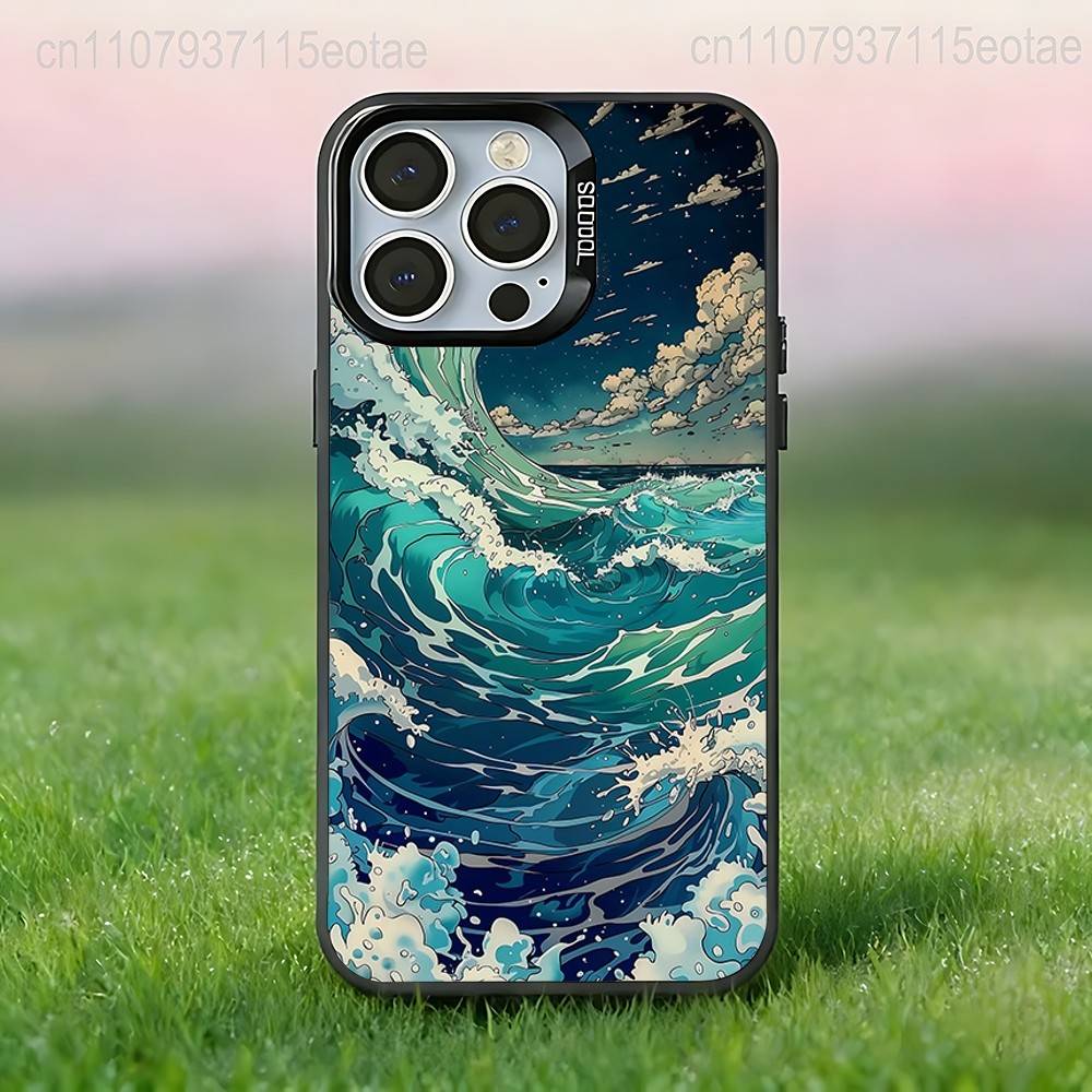 La Grande Onda di Kanagawa Custodia per Telefono Per iPhone 17,16,15,14,13,12,11,Pro,Max,Plus,E,Air,Mini Cover Nera IMD
