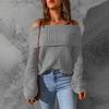 Pull pour femme coupe ample épaules dénudées couleur unie manches longues