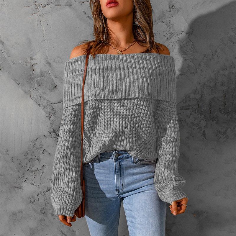 Pull pour femme coupe ample épaules dénudées couleur unie manches longues