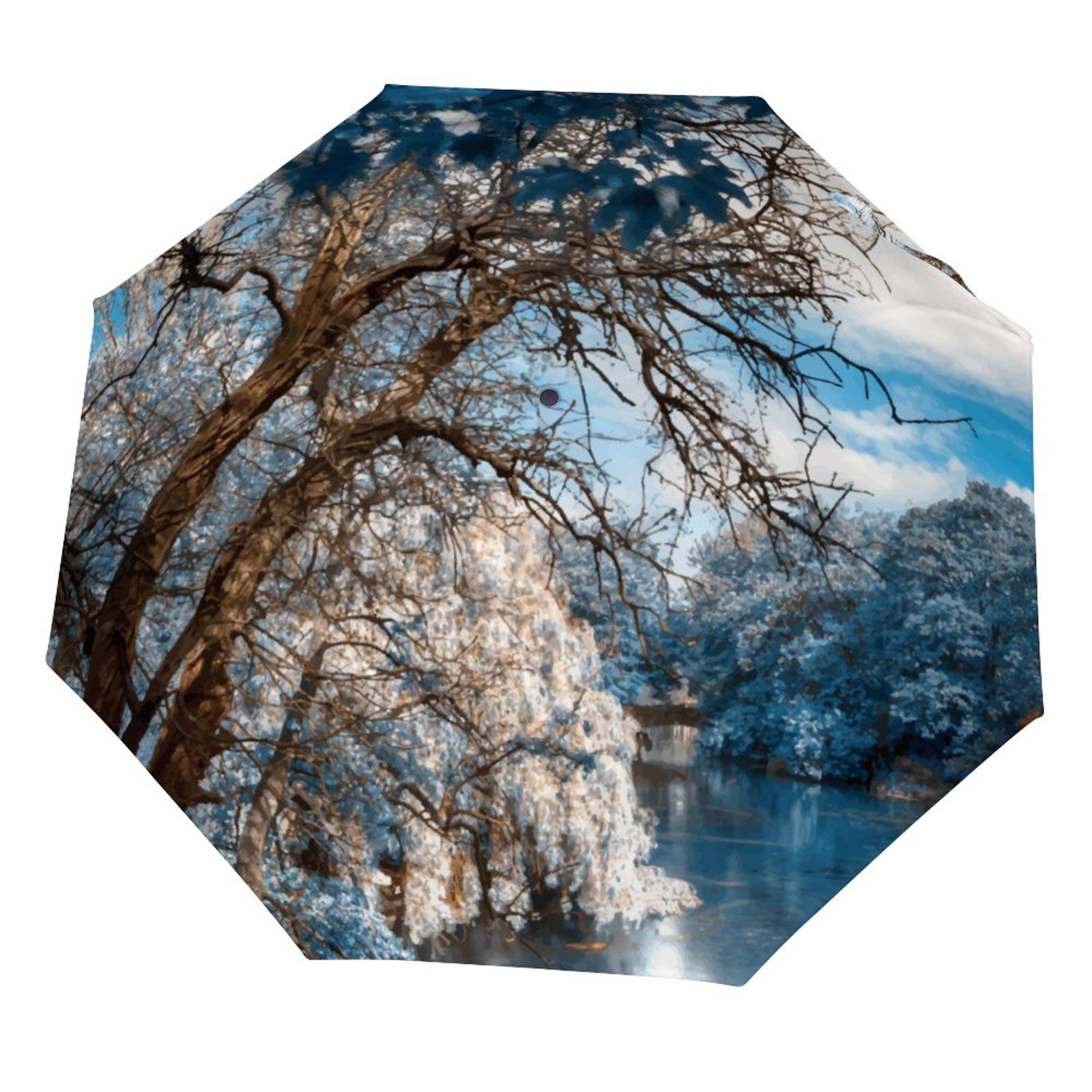 Natural Landscape Travel Umbrella Mountain Forest Scenery Folding Rain Umbrellas Windproof Compact Lightweight for Adults Teens