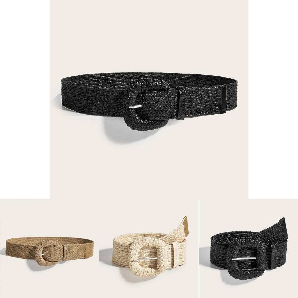 Vintage Cotton Linen Pp Grass Braid Belt With Round Buckle For Casual Dress Accessory