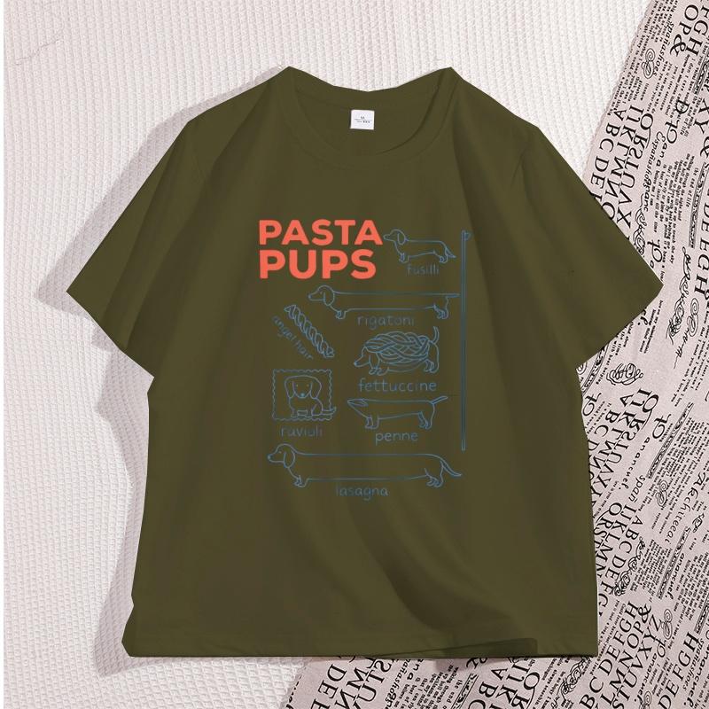 T-shirt Pasta Pups Donna Unisex Divertente Dachshund Magliette Cibo Italiano Manica Corta T-shirt Casual Girocollo Manica Corta