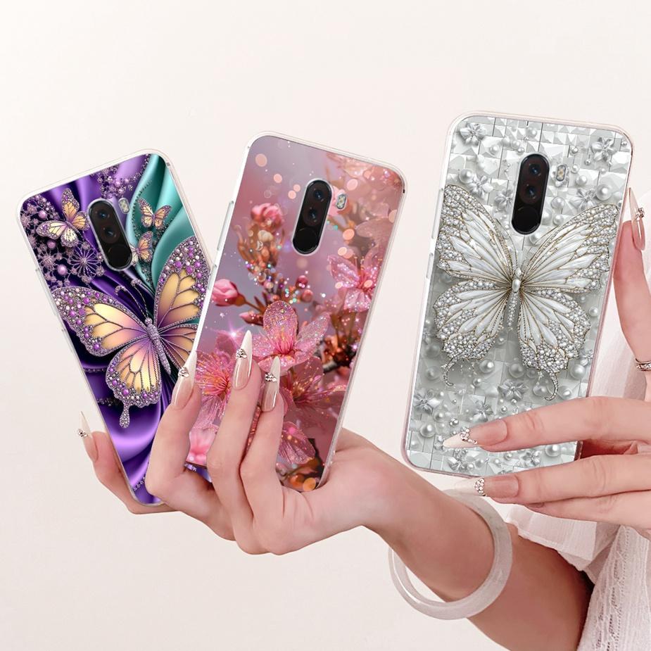 Para Xiaomi Pocophone F1 Funda Lujo Lazo Flores Pintadas Cubierta 6.18'' Suave TPU Funda para Teléfono Para Xiaomi Poco F1 PocoF1 Fundas Bumper