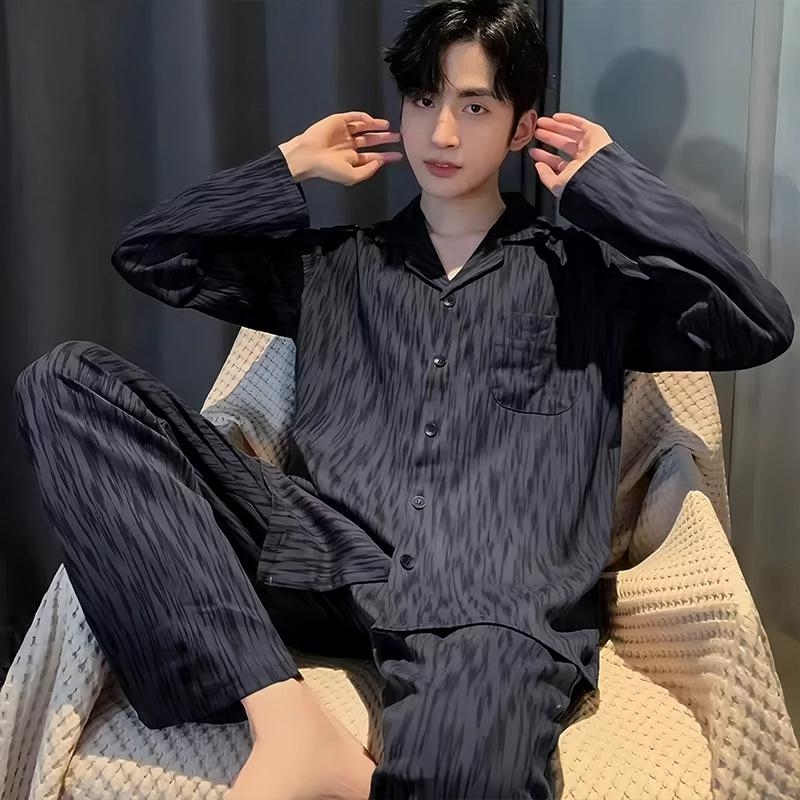 Men s Long Sleeve Pure Cotton Pajama Set - Casual Loose Fit for Spring and Autumn XL