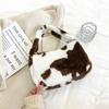 Cute cow print bag for women, autumn/winter new trendy velvet versatile student shoulder underarm plush bag