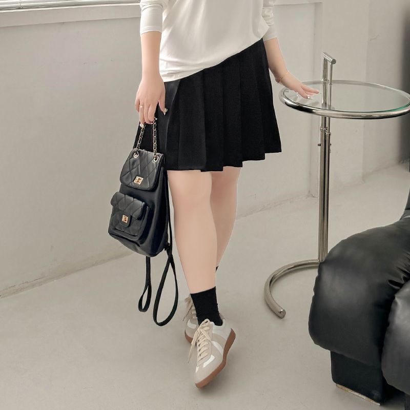 

Plus size women clothing [Sweet Cool Pleated Skirt] Summer New Chubby Girl Preppy 100.00kg Slimming Cover Thick Legs Short dress Black-Pleated Skirt 6XL