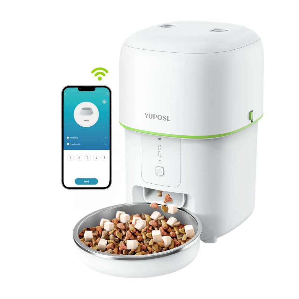 

Yuposl Automatic Pet Feeder for Cats and 5G Smartphone Remote Voice Scheduled 2L Suitable for Small to Medium Power Manual Unlimited Placement белый