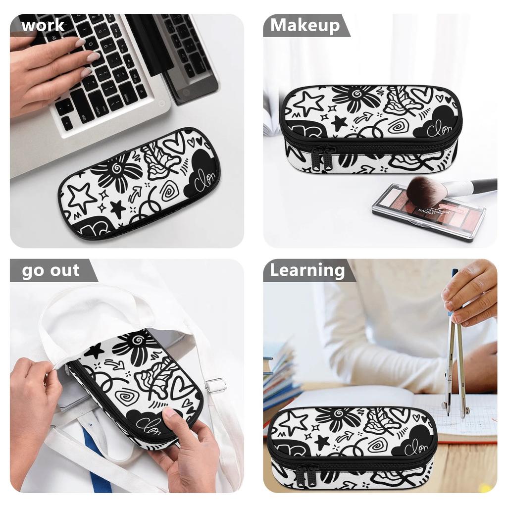 Pencil Pouch Neat Design 300D Polyester Secure Zipper Closure with Main Compartment Mesh Pocket and Pen Slots for Daily School Use