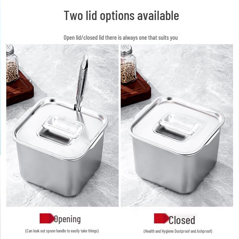 304 Stainless Steel Square Jam Bowl with Lid - Commercial Kitchen Seasoning and Sauce Container.