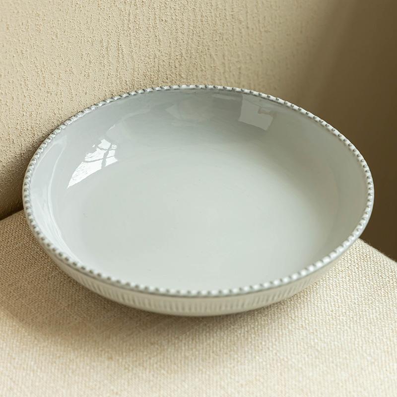 Nordischer Stil Perlenrand Hochwertiger Teller Keramikteller Western Food Teller Dreidimensionales Relief Heim Hotel Teller