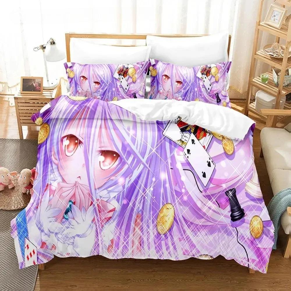 No Game No Life Bäddset Kartong Anime Vuxna Unga Pojkar Sovrum med Mjukt Tyg Påslakan Set 3D Kawaii Flicka