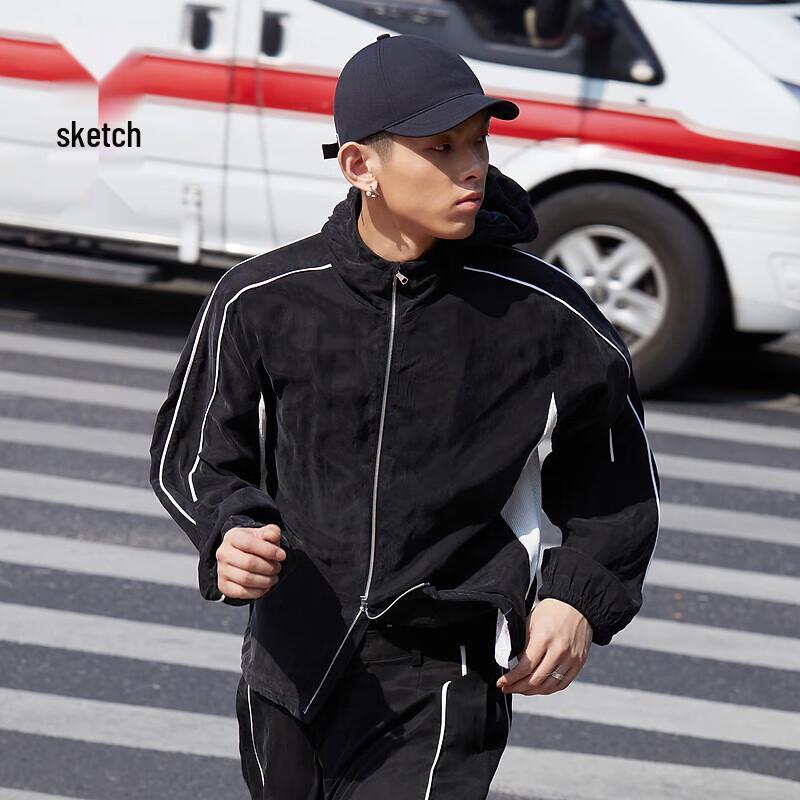 CROQUIS Men's Knit Splicing Short Hooded Jacket