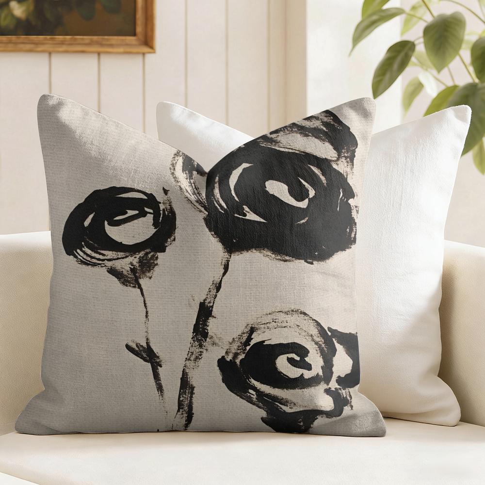 Classic Modern Flowers Cushion Cover Eco Linen Pillow Case DoubleSided Print Breathable Durable Zipper Home Decor Gift