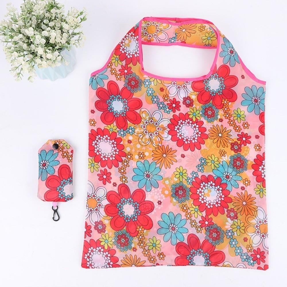 5pcs Eco-Friendly Folding Shopping Bag Reusable Heavy Duty Portable Storage Bag Printed Large Capacity Tote Bag Daily Use