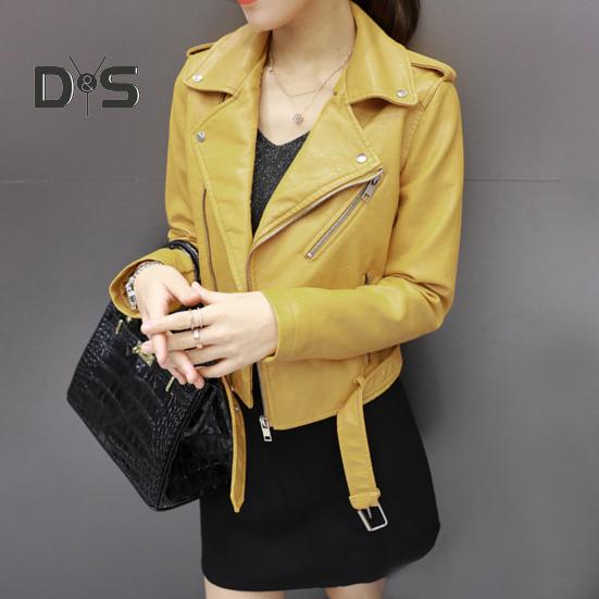 Women Jacket Faux Leather Smooth Surface Turn-down Collar Zip-up Zipper And Rivet Decor Long Sleeves Motorcycle Coat Travel Outerwear