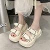 Fashion 8CM Heels Chunky Slippers Women Open Toe High Platform Leather Sandals Woman New Summer Thick Bottom Beach Buckle Shoes