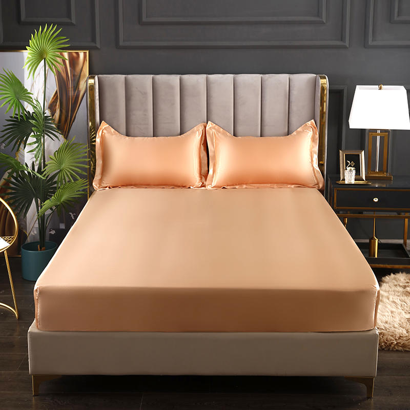 Bed Sheet with Elastic Band Polyester Satin Fitted Sheet Plain Dyed Bed Linen PLA Cool Fiber Fitted Sheet(no Pillowcase