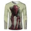Horror Zombie Print Long Sleeve T-Shirt, Perfect for Halloween.