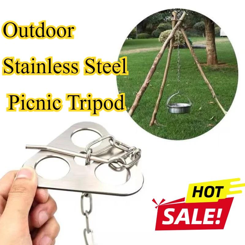1Pc Tripod Hanging Detachable Campfire Cooking Accessories Set Outdoor Barbecue Adjustable Hanging Stainless Steel