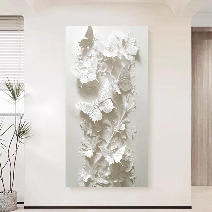 2D Pure White Butterfly and Flowers Wall Arts Posters Prints Canvas Painting for Living Room Wall Decor No Frame