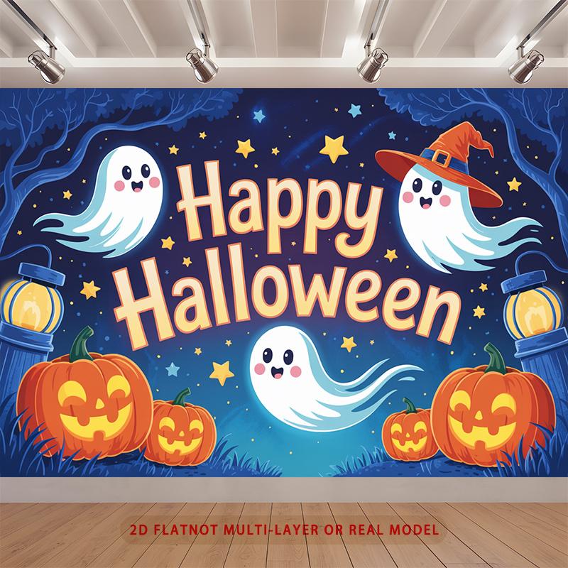 Party Backdrop Halloween Flat Cute Ghosts Pumpkins Witch Multi Layered Celebrations Celebration Photo Booth Front Door Decor