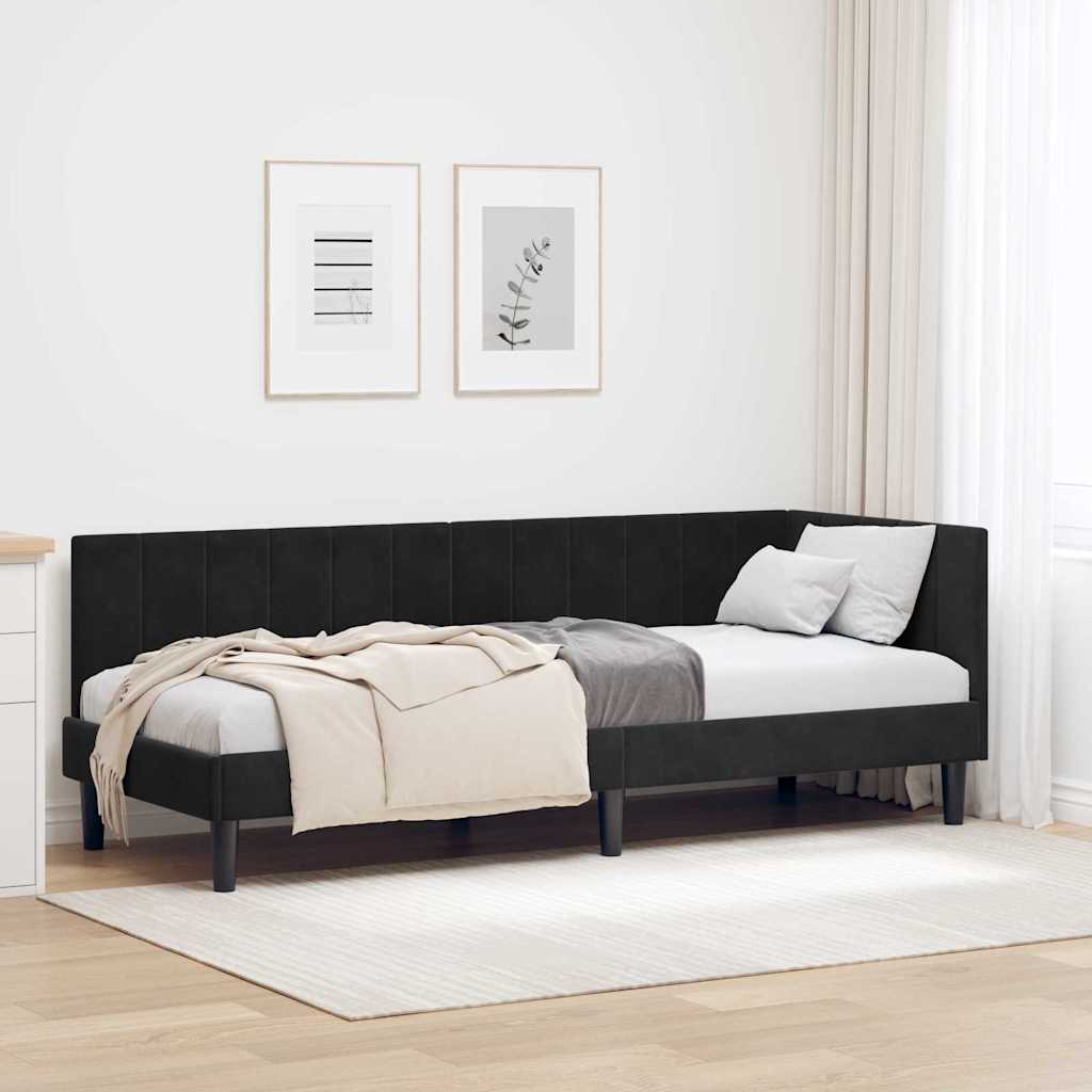 L Shaped Bed Frame with Headboard Black 80 Cm X 200 Cm Velvet