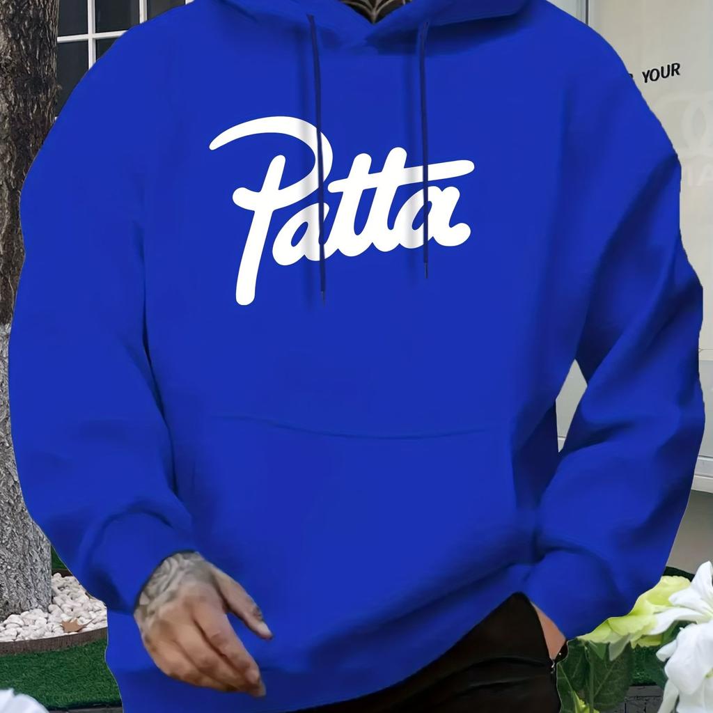 Men's Casual Hooded Sweatshirt with Front _Patta_ Logo Print - Regular Fit All-Season Comfort, for Men 18-40 Years Sweatshirt