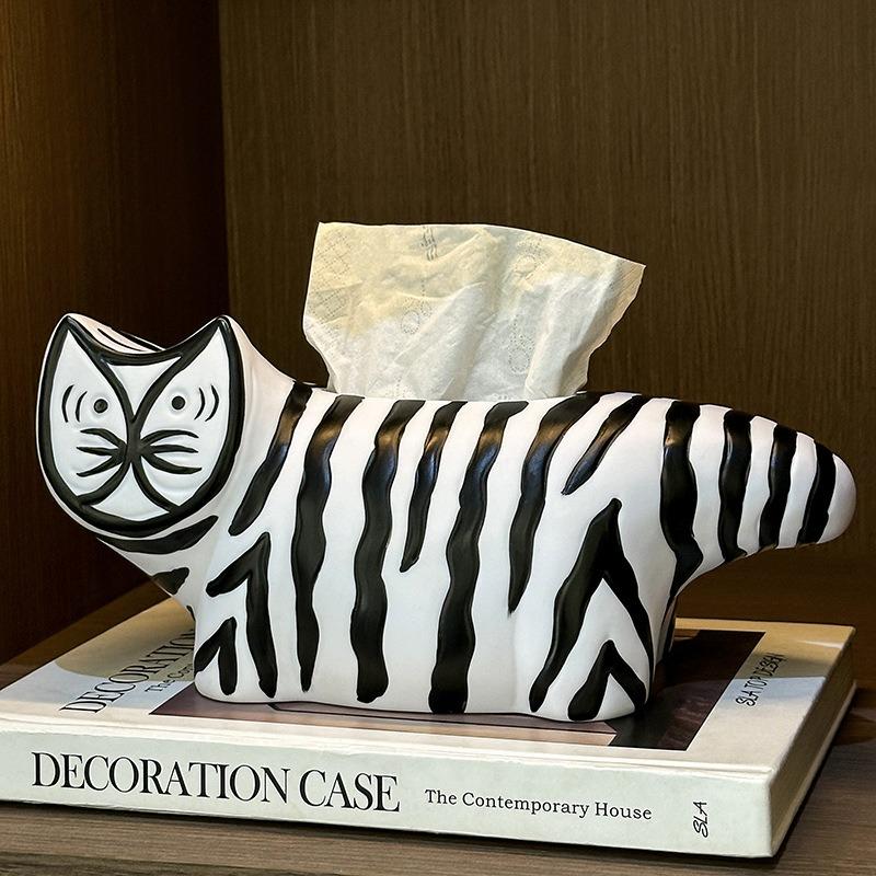 Aesthetic Striped Cat Tissue Box Creative Cartoon Napkin Holder Decorative Home Ornament for Living Room Bedroom Desktop Cute