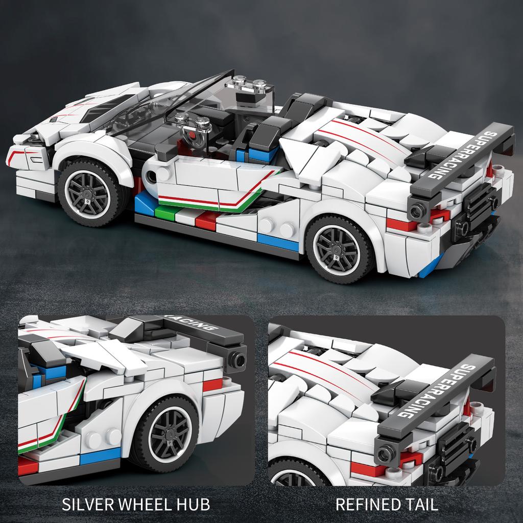 SVJ White Hypercar Building Blocks Sports Car Building Toy Set for Boys and Girls Vehicle Racing Car for Kids 382 Pieces
