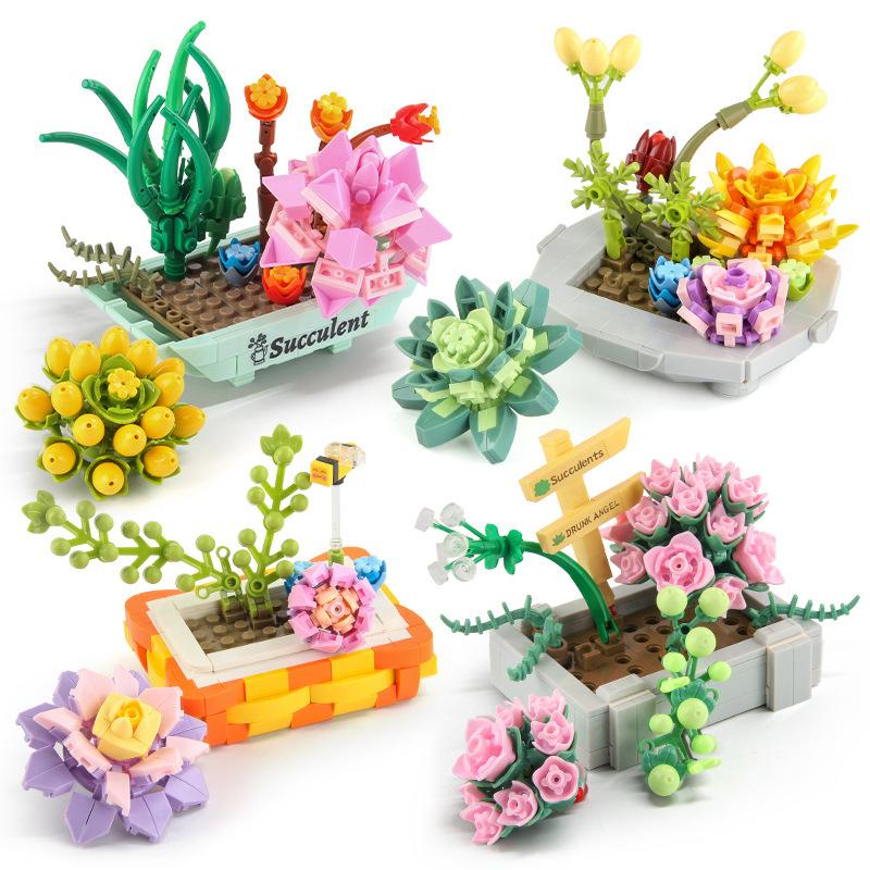 Children'S Building Block Toys Building Block Potted Plants Building Block Flowers Diy Assembly Small Particles Building Block Flower Set