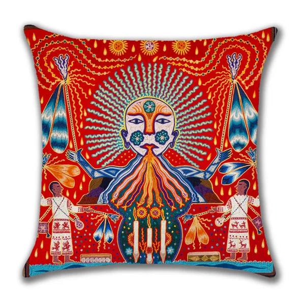 Hot Ethnic Mexico Patterns Linen Pillows Case Indian Apollo Abstract Painting Cushions Case Sofa Couch Throw Pillows Decor Home