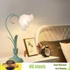 Bymaocar Green Table Lamp Flower Shape Handmade Light Lily Shaped Glass Desk Lighting with 4-way Rotary Switch & In-line Switch